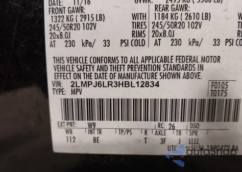 2017 Lincoln Mkx Reserve z USA, uszkodzony, nr VIN 2LMPJ6LR3HBL12834